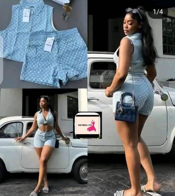 Women's Light Blue Polka Dot Halter Top and Shorts Set